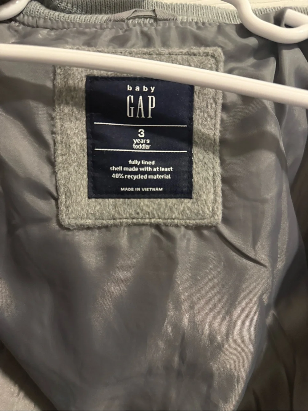 GAP Kids Gray Varsity-Style Jacket with White Stripes